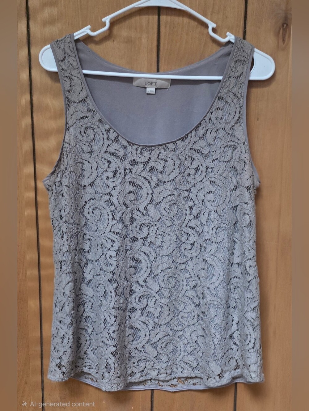 LOFT Lace Tank Top Taupe Gray Sleeveless Lined Blouse Women's Size M